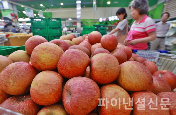 지난달 28일 서울 시내 한 대형마트에서 시민이 사과를 고르고 있다. /사진=연합뉴스